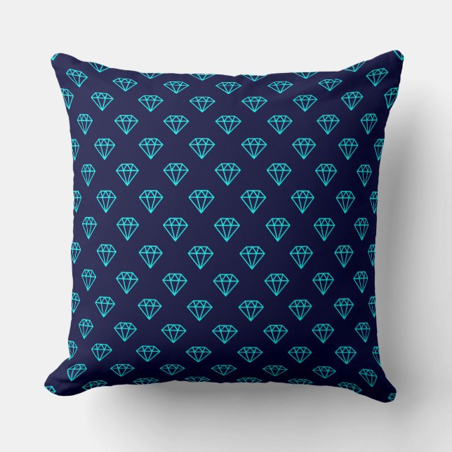 Diamond - Cyan on Dark Navy Throw Pillow (Front)