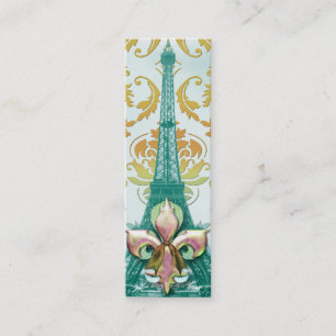Diamond Damask, EIFFEL TOWER in Gold & Teal Mini Business Card