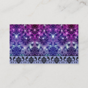 Diamond Damask, FAIRY LIGHTS in Plum and Blue Business Card
