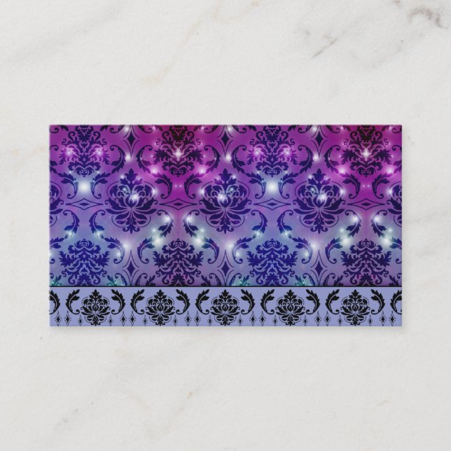 Diamond Damask, FAIRY LIGHTS in Plum and Blue Business Card (Front)