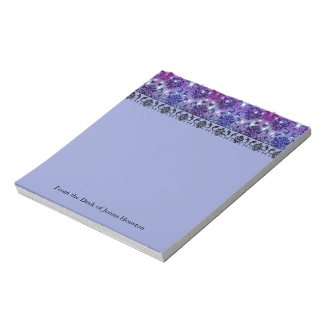 Diamond Damask, FAIRY LIGHTS in Plum and Blue Notepad (Rotated)