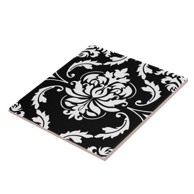 Diamond Damask in White on Black Tile (Side)