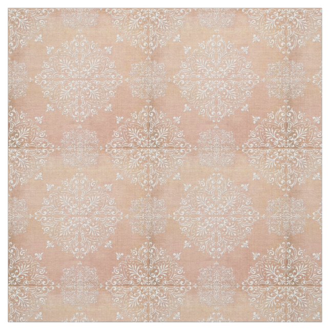 Diamond Damask Lace Peach Fabric Material (Swatch)