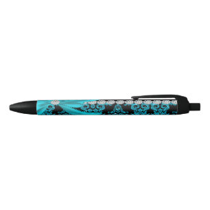 Diamond Damask (Teal Glitter) Blue Ink Pen
