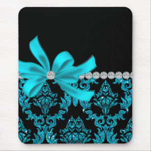 Diamond Damask (Teal Glitter) Mouse Pad