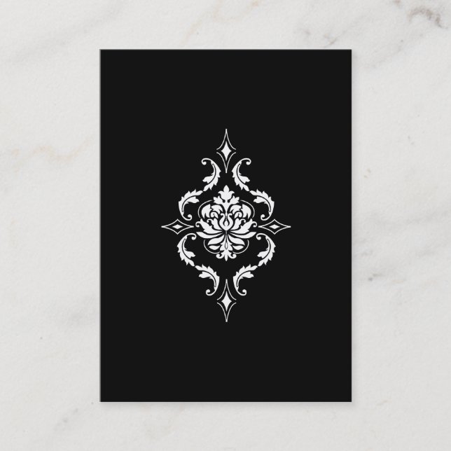 Diamond Damask, White on Black Business Card (Front)