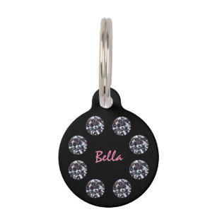 Diamond Decorated Black and Pink Pet Tag