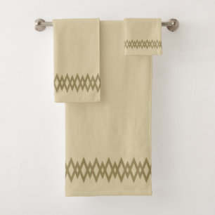 Diamond Decorative Line on Light Beige Bath Towel Set