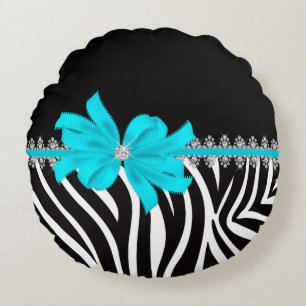 Diamond Delilah Zebra (Teal) Round Pillow