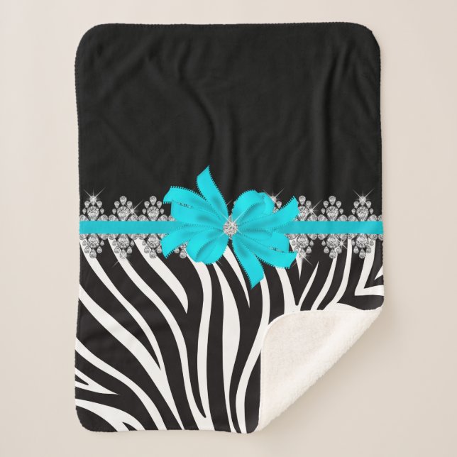 Diamond Delilah Zebra (Teal) Sherpa Blanket (Front)