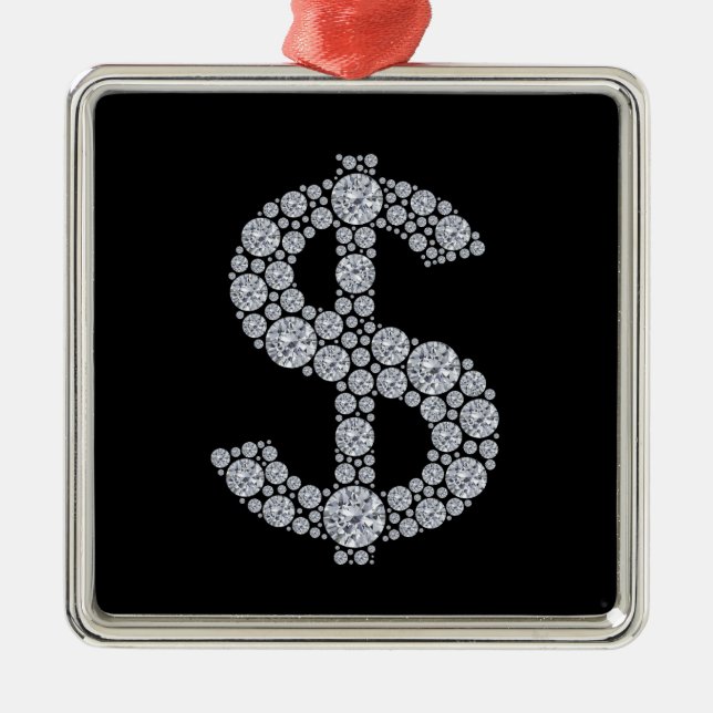 Diamond Dollar Sign Bling Metal Ornament (Front)