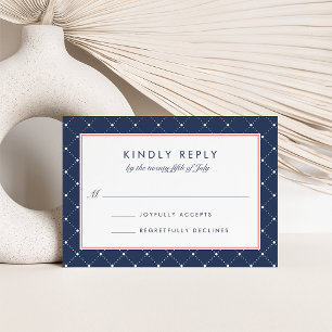 Diamond Dot RSVP Card Coral and Navy