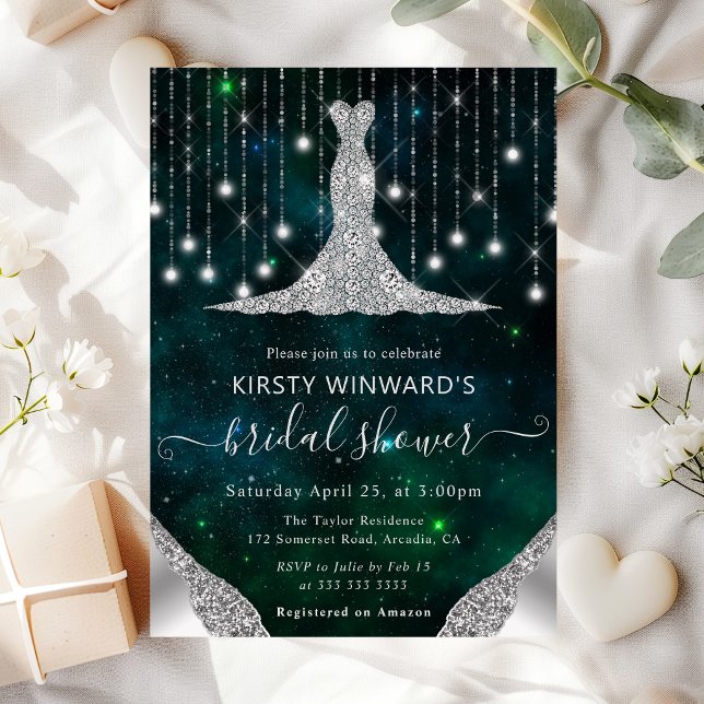 Diamond Dress & Bokeh String Lights Bridal Shower Invitation (Creator Uploaded)