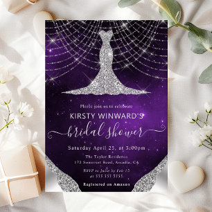 Diamond Dress & Bokeh String Lights Bridal Shower Invitation