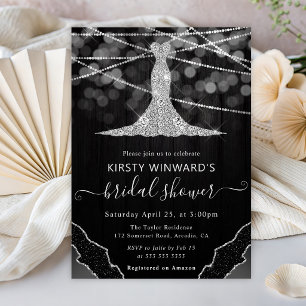 Diamond Dress & Bokeh String Lights Bridal Shower Invitation