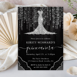 Diamond Dress & Bokeh String Lights Quinceanera Invitation