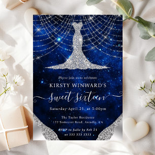 Diamond Dress & Bokeh String Lights Sweet 16 Invitation