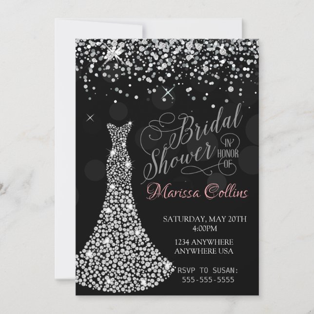 Diamond dress Bridal shower invitation, rhinestone Invitation (Front)