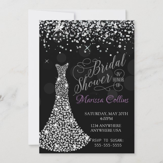 Diamond dress Bridal shower invitation, rhinestone Invitation (Front)