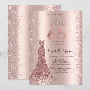 Diamond Dress Rose Gold Glitter Dust 65th Birthday Invitation