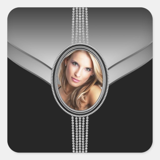 Diamond Elegant Black Photo Sticker Labels (Front)