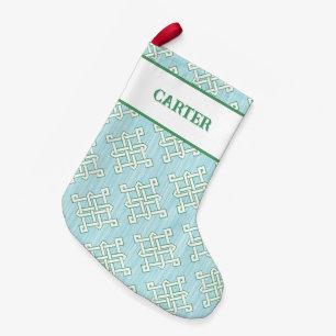 Diamond Endless Knot in Green + Aqua Personalized Small Christmas Stocking