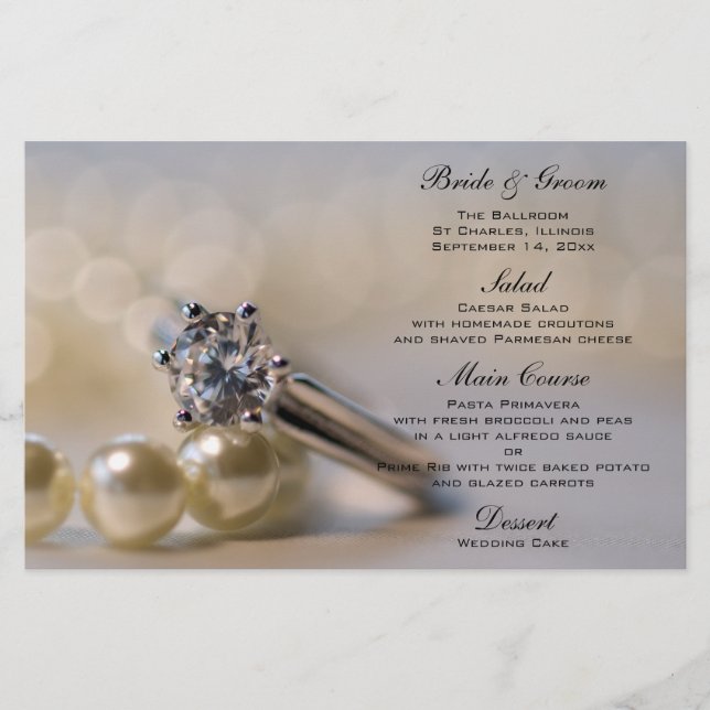 Diamond Engagement Ring and Pearls Wedding Menu (Front)