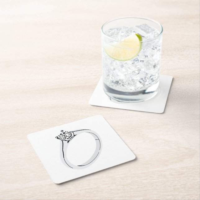 Diamond Engagement Ring Square Paper Coaster (Insitu)