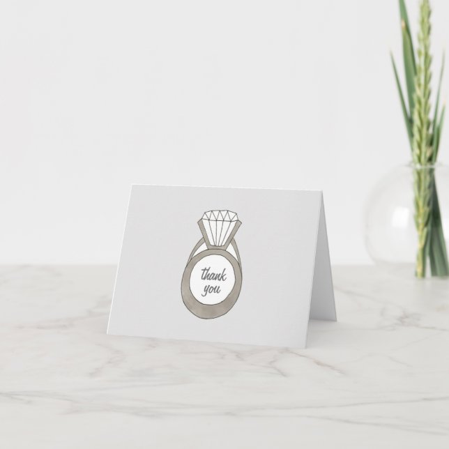 Diamond Engagement Ring Wedding Bridal Shower Thank You Card (Front)