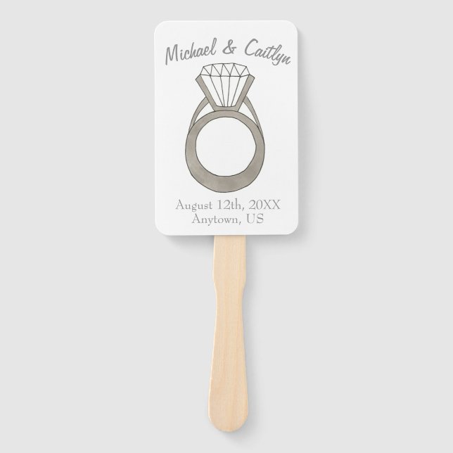 Diamond Engagement Ring Wedding Ceremony Program Hand Fan (Front)