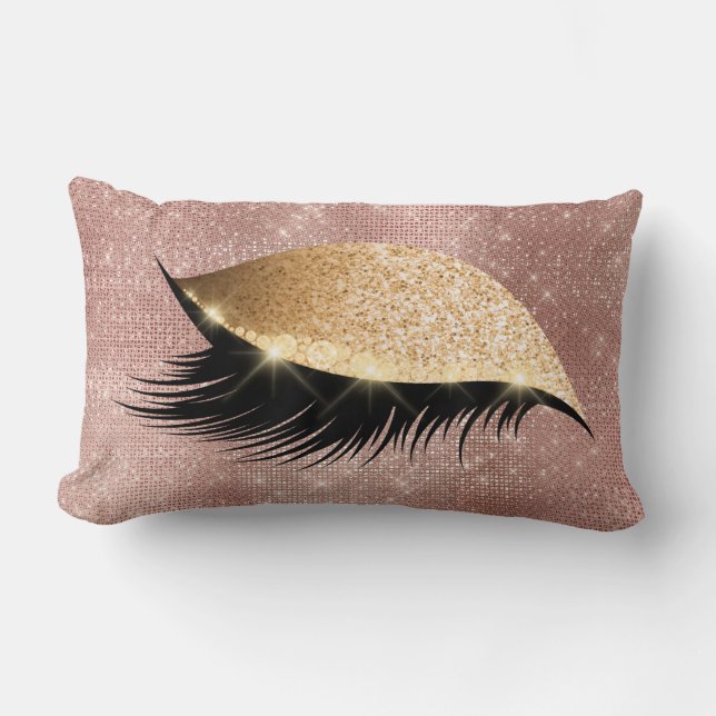 Diamond Eye Make Up Gold Glitter Pink Powder Rose Lumbar Pillow (Front)