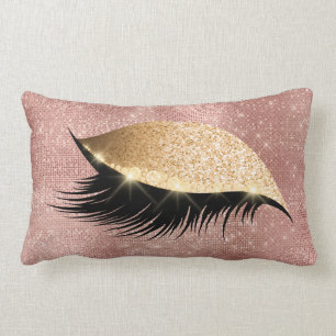 Diamond Eye Make Up Gold Glitter Pink Powder Rose Lumbar Pillow