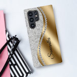 Diamond Faux Bling Gold Metal Personalized Galm  Samsung Galaxy Case<br><div class="desc">Any glitter or diamonds in design are photos and simulated. This design may be personalized in the area provided by changing the photo and/or text. Or it can be customized by clicking Personalize this Template and then choosing the click to customize further option and delete or change the colour of...</div>