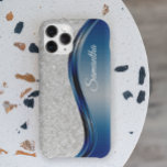 Diamond Faux Bling Navy Blue Monogram Name iPhone 12 Pro Max Case<br><div class="desc">Any glitter or diamonds in design are photos and simulated. This design may be personalized in the area provided by changing the photo and/or text. Or it can be customized by clicking Personalize this Template and then choosing the click to customize further option and delete or change the colour of...</div>