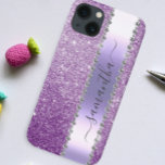 Diamond Faux Glitter Calligraphy Name Purple  Case-Mate iPhone 14 Case<br><div class="desc">Any glitter or diamonds in design are photos and simulated. This design may be personalized in the area provided by changing the photo and/or text. Or it can be customized by clicking Personalize this Template and then choosing the click to customize further option and delete or change the color of...</div>