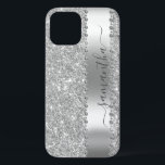 Diamond Faux  Glitter Calligraphy Name Silver iPhone 12 Pro Case<br><div class="desc">Any glitter or diamonds in design are photos and simulated. This design may be personalized in the area provided by changing the photo and/or text. Or it can be customized by clicking Personalize this Template and then choosing the click to customize further option and delete or change the colour of...</div>