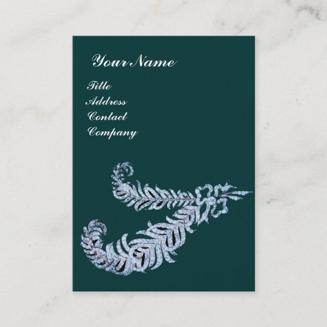 DIAMOND FEATHERS MONOGRAM ,blue green Business Card (Front)