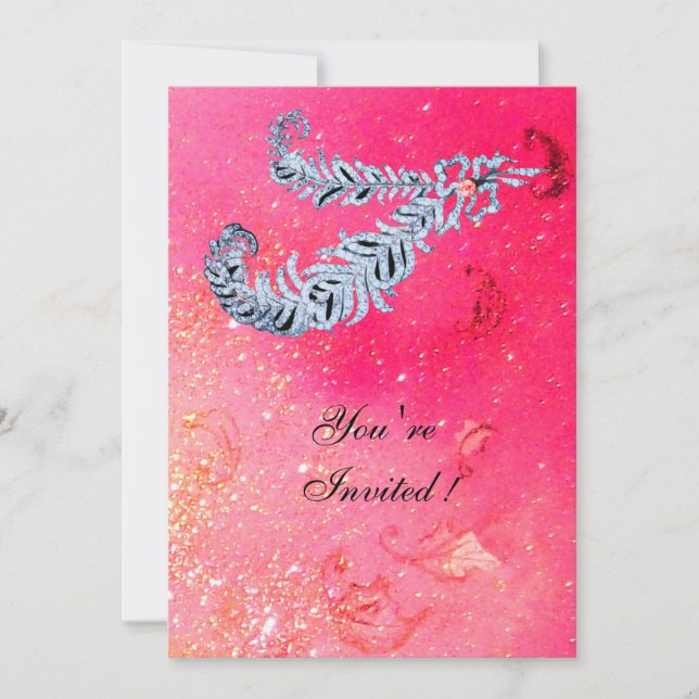 DIAMOND FEATHERS ,pink sparkles Invitation (Front)