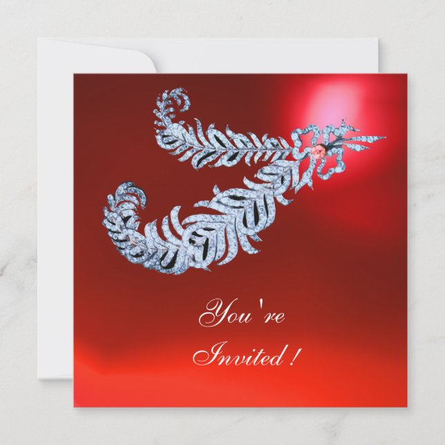 DIAMOND FEATHERS  Red RubyChampagne Invitation (Front)