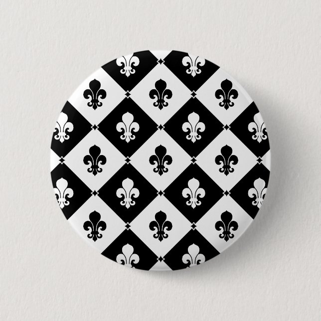 Diamond Fleur De Lis Pattern 2 Inch Round Button (Front)