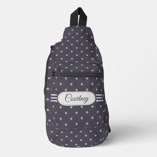 Diamond Floret Pattern on Dusty Plum with Name Sling Bag (Front)