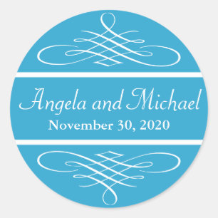 Diamond Flourish Wedding Labels (Blue)