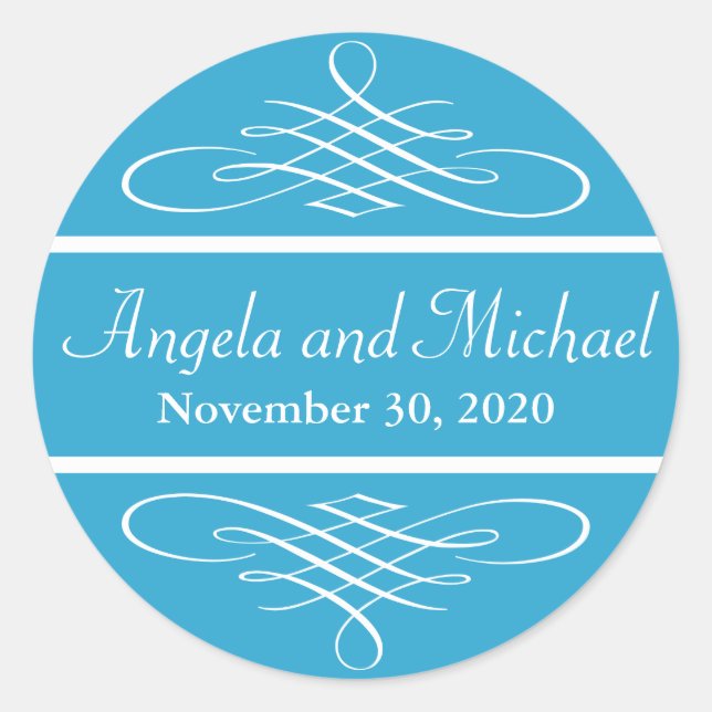 Diamond Flourish Wedding Labels (Blue) (Front)