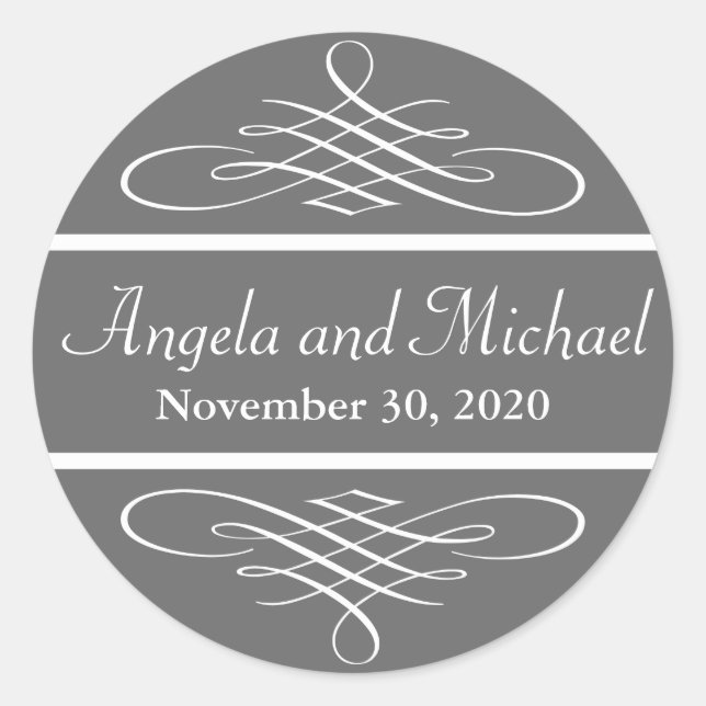 Diamond Flourish Wedding Labels (Grey) (Front)