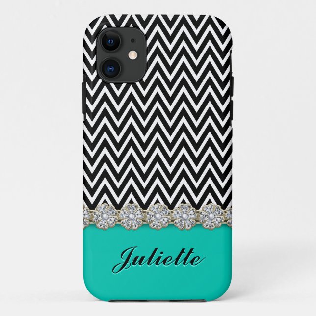 Diamond Flower Black White Chevron Pattern Case-Mate iPhone Case (Back)