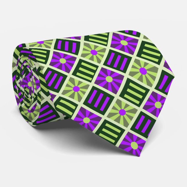 Diamond Flower Geometric Moss & Violet Two-sided Tie (Rolled)
