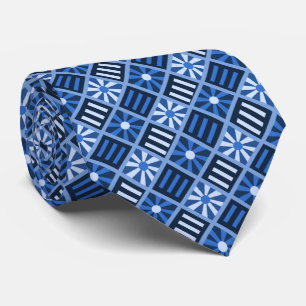 Diamond Flower Geometric Royal Blue Two-sided Tie