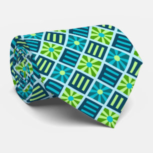 Diamond Flower Geometric Teal & Lime Two-sided Tie