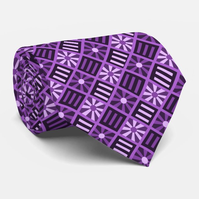 Diamond Flower Geometric Violet Two-sided Tie (Rolled)