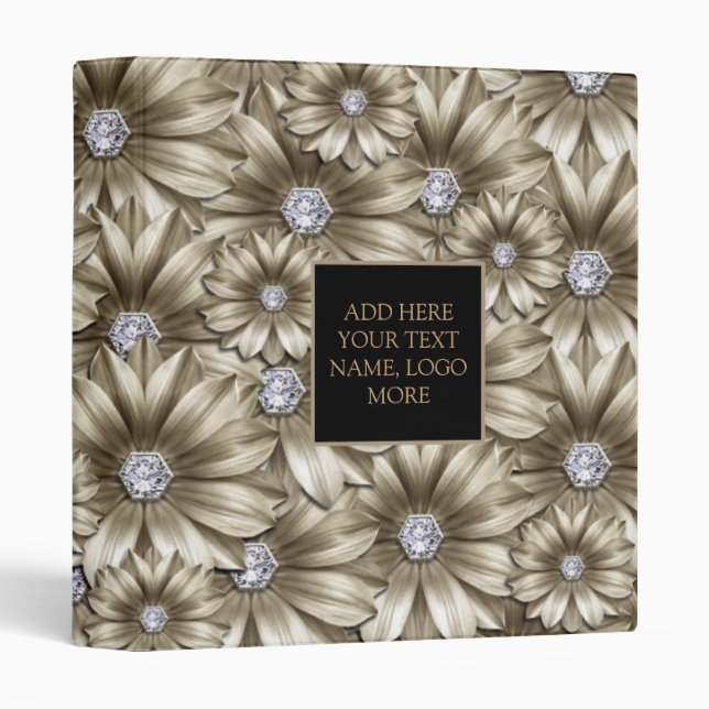 Diamond Flowers 3 Ring Binder Gemstone Your Text (Front/Spine)